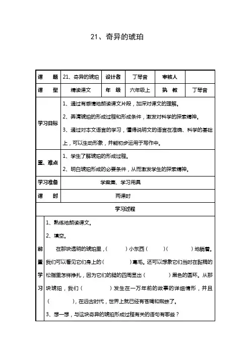 参赛《奇异的琥珀》导学案