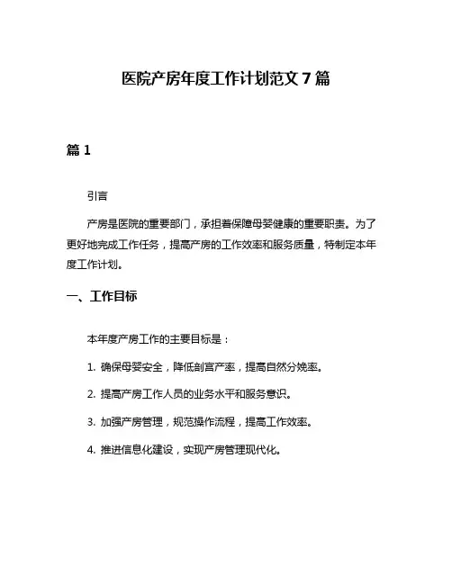 医院产房年度工作计划范文7篇