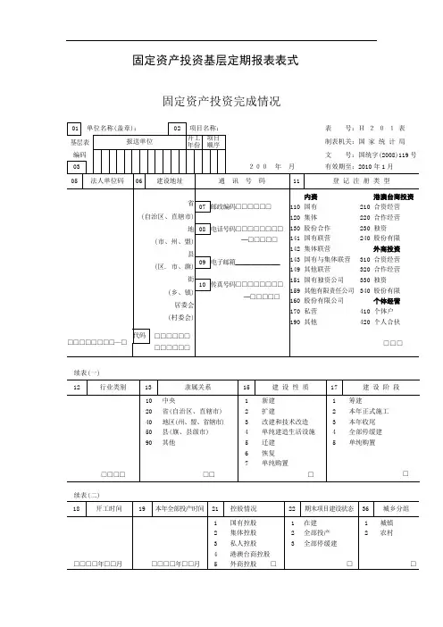 固定资产投资基层定期报表表式
