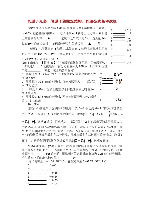 氢原子光谱高考试题整理.doc