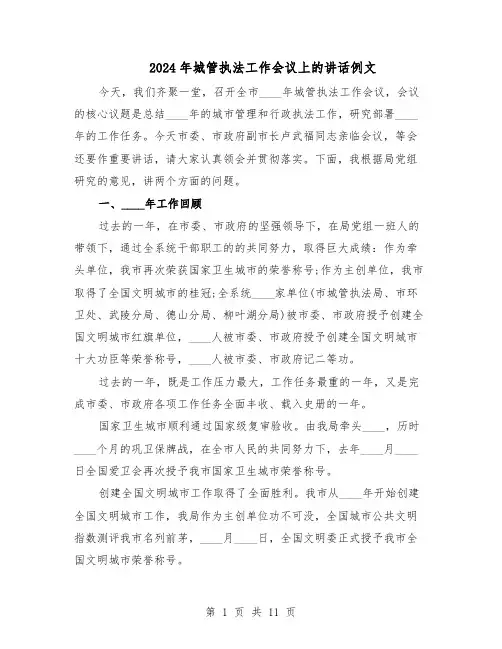 2024年城管执法工作会议上的讲话例文（二篇）