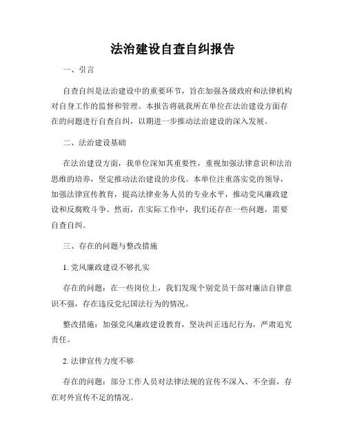 法治建设自查自纠报告