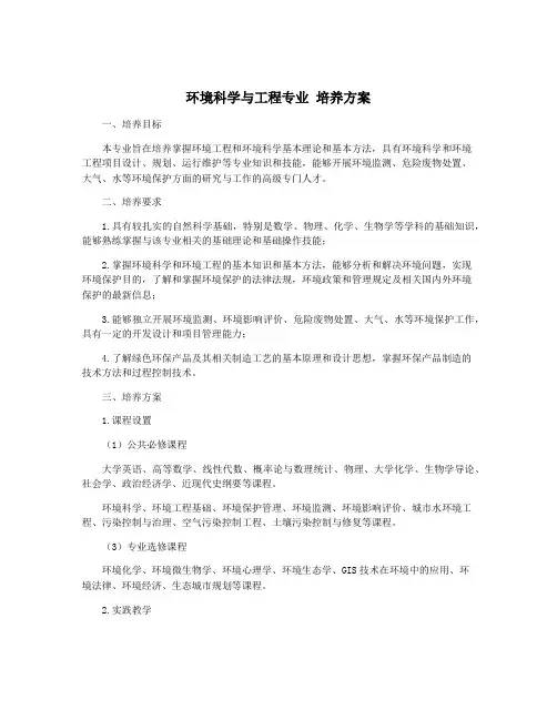 环境科学与工程专业 培养方案