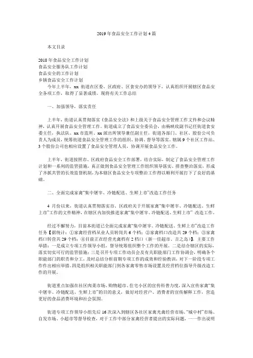 2019年食品安全工作计划4篇.doc