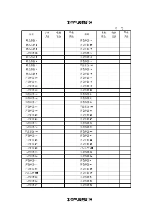 水电气抄表表格