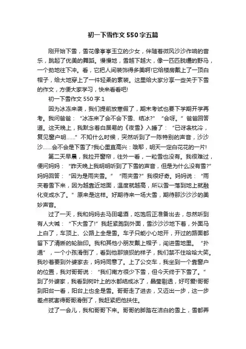 初一下雪作文550字五篇