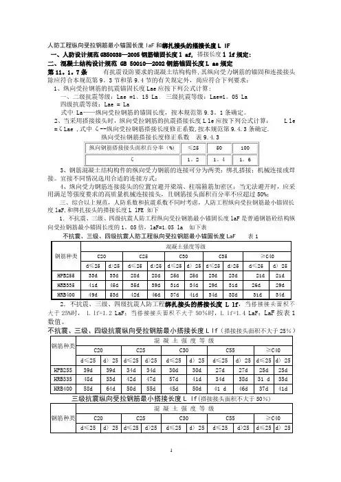 人防工程锚固长度和搭接长度