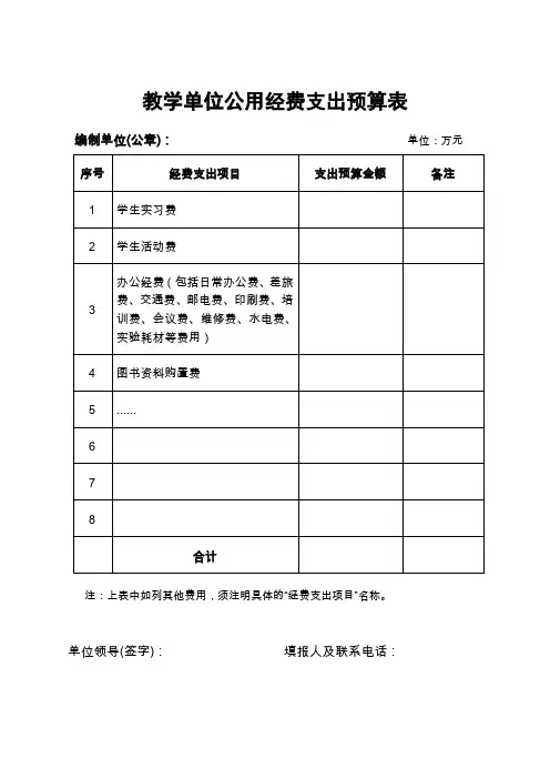 教学单位公用经费支出预算表