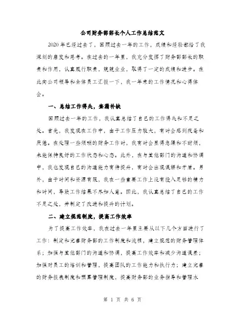 公司财务部部长个人工作总结范文（二篇）