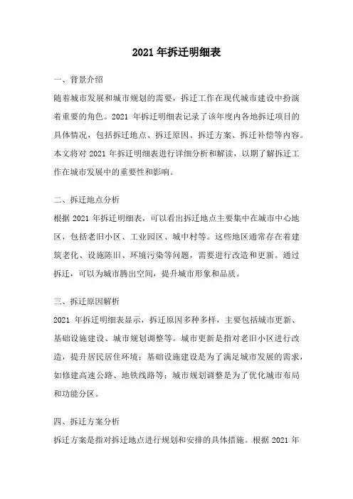 2021年拆迁明细表