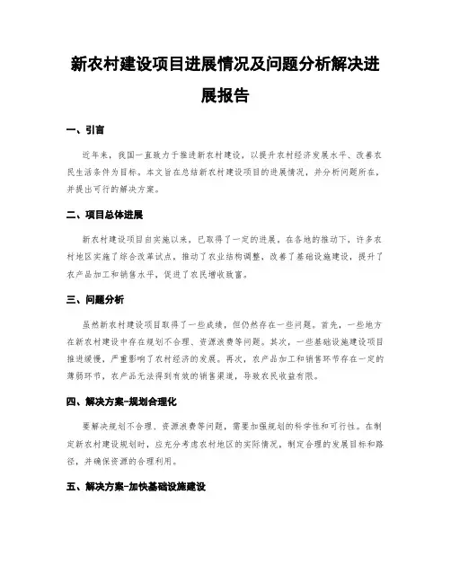 新农村建设项目进展情况及问题分析解决进展报告