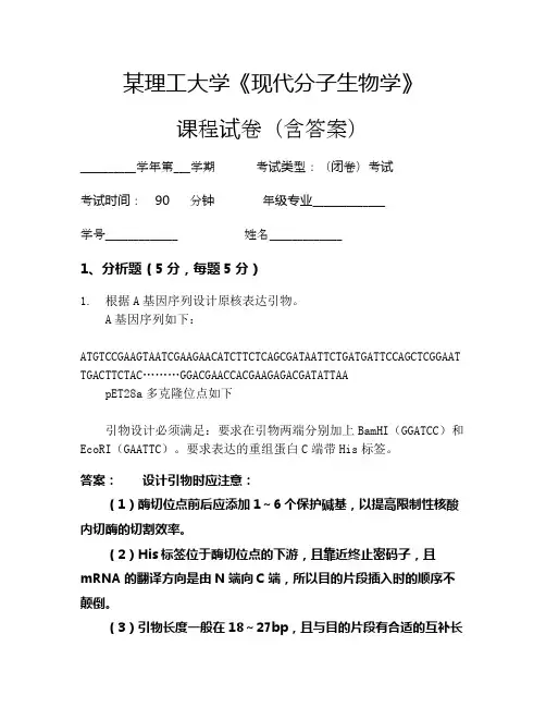 某理工大学《现代分子生物学》考试试卷(734)
