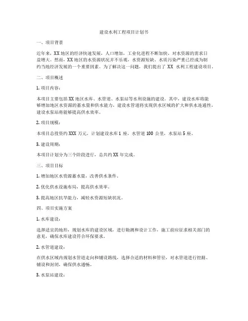 建设水利工程项目计划书