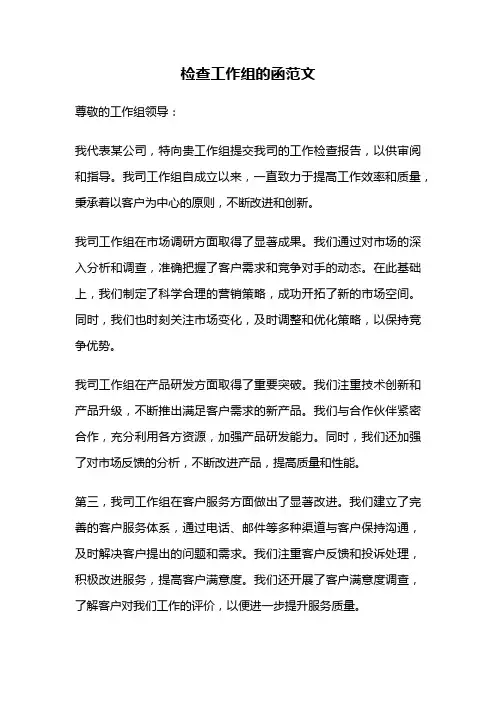 检查工作组的函范文