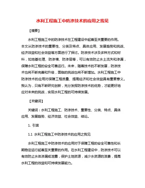 水利工程施工中防渗技术的应用之我见