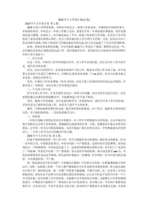 2020年个人年度计划(15篇)