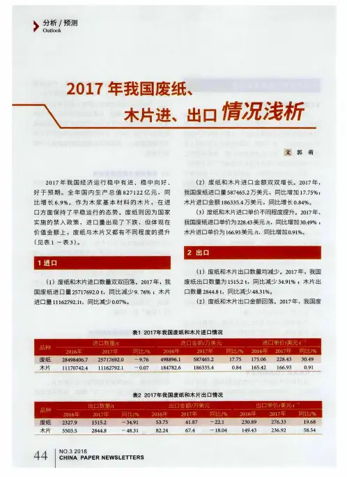 2017年我国废纸、木片进、出口情况浅析