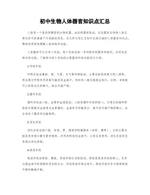 初中生物人体器官知识点汇总