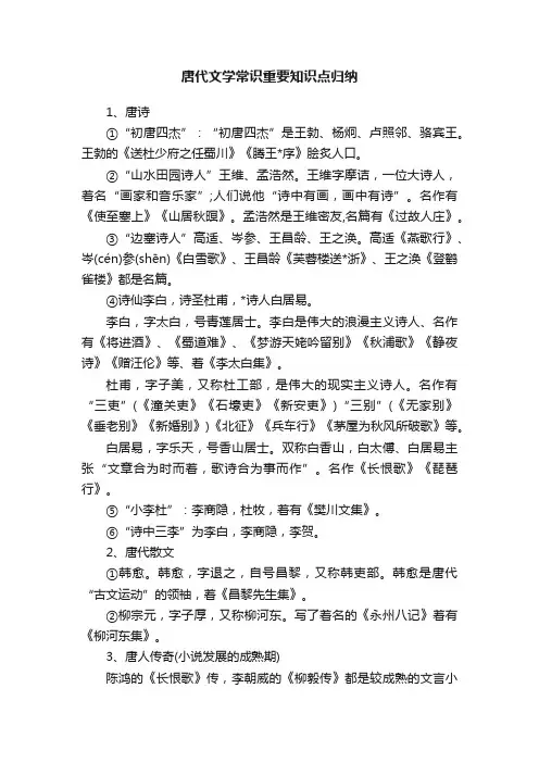 唐代文学常识重要知识点归纳