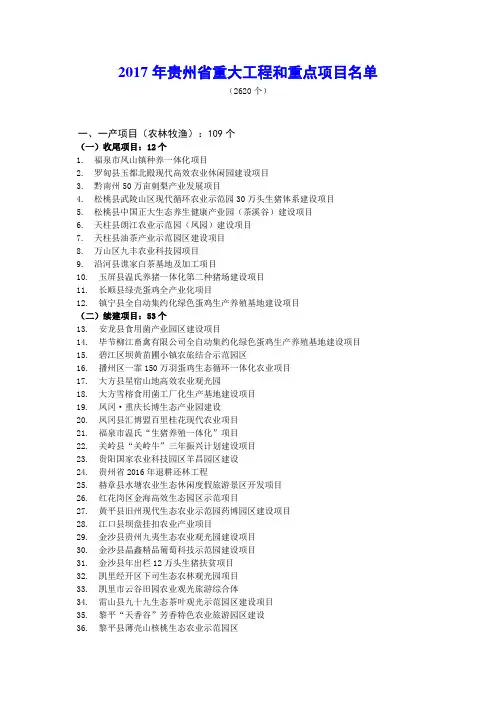 2017年贵州省重大工程和重点项目名单【2620个】