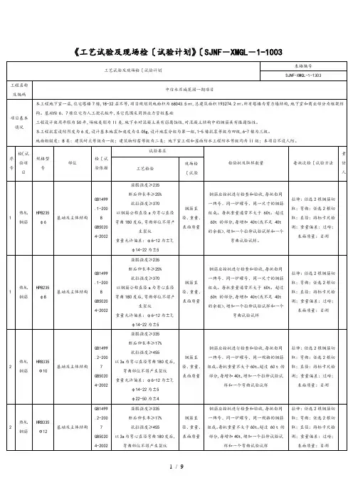 工艺试验和现场检(试)验计划