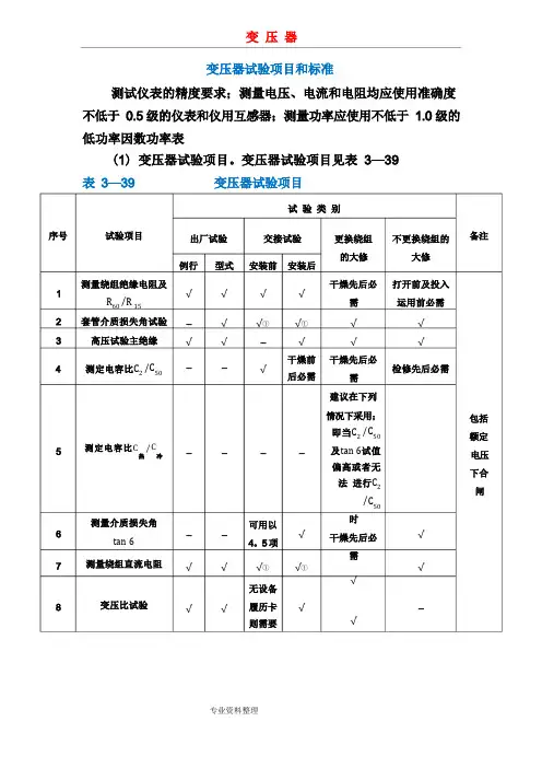 变压器试验项目及标准