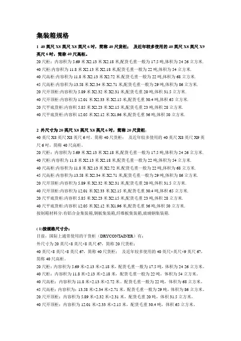 集装箱尺寸规格表