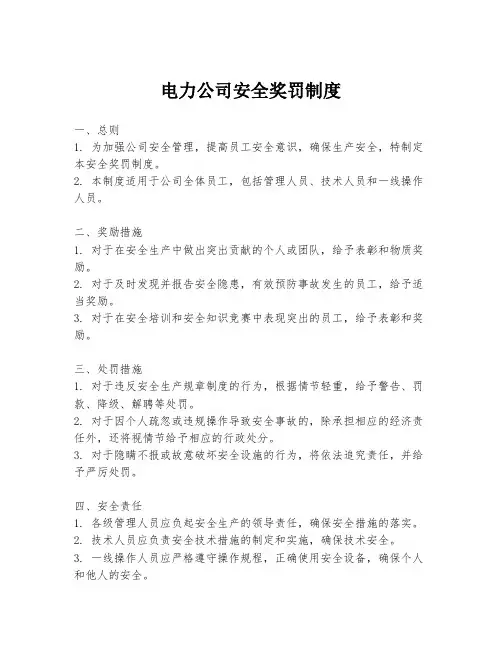 电力公司安全奖罚制度