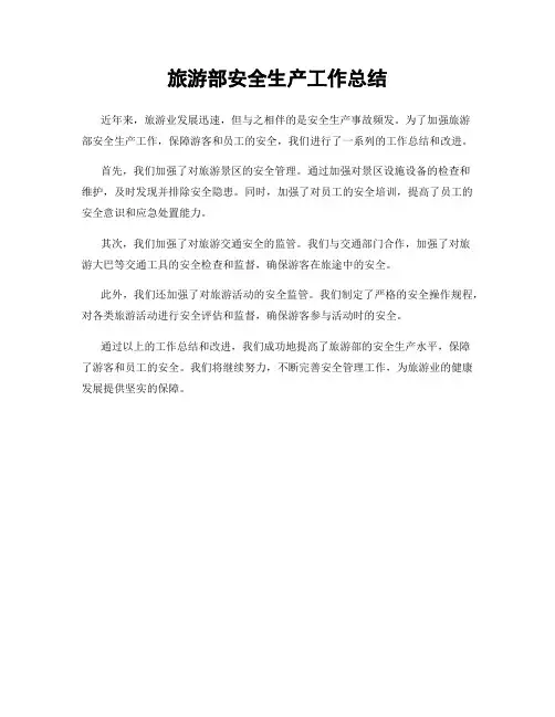 旅游部安全生产工作总结