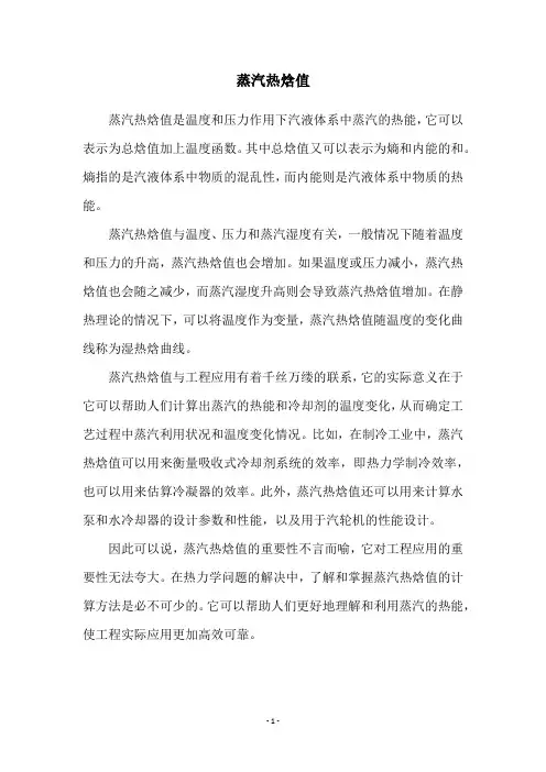 蒸汽热焓值