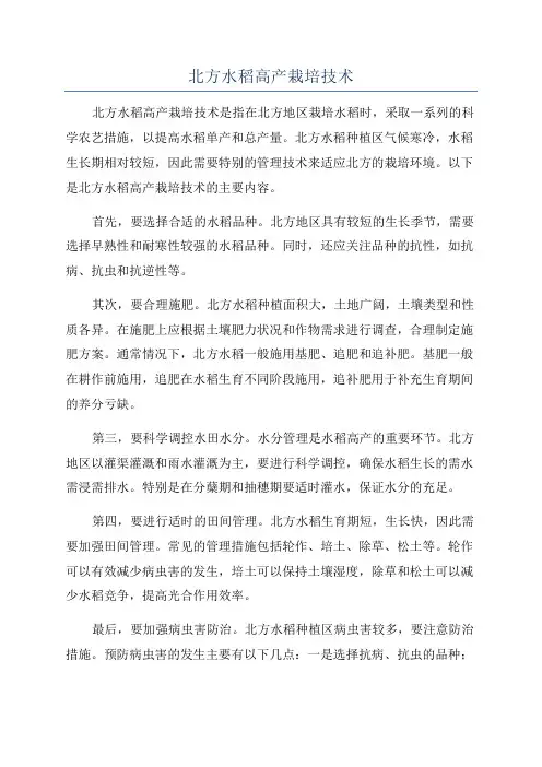 北方水稻高产栽培技术