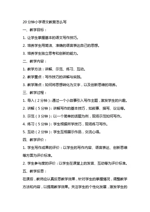 20分钟小学语文教案怎么写