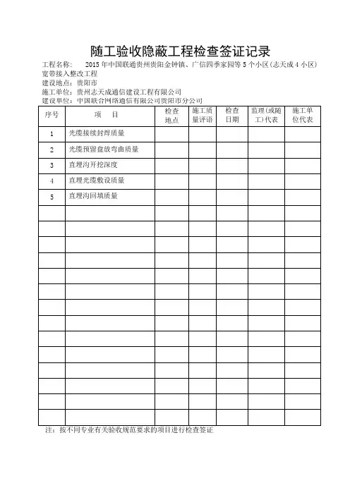 随工验收隐蔽工程检查签证记录