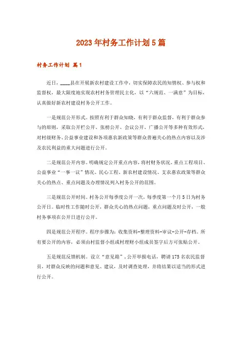 2023年村务工作计划5篇