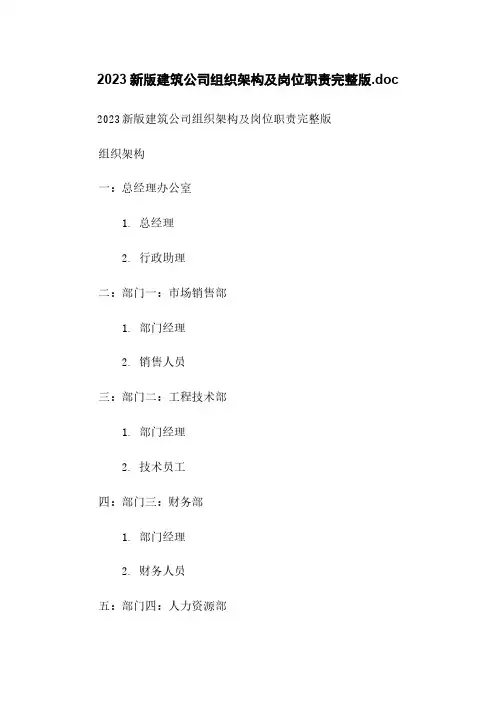 2023新版建筑公司组织架构及岗位职责完整版.doc