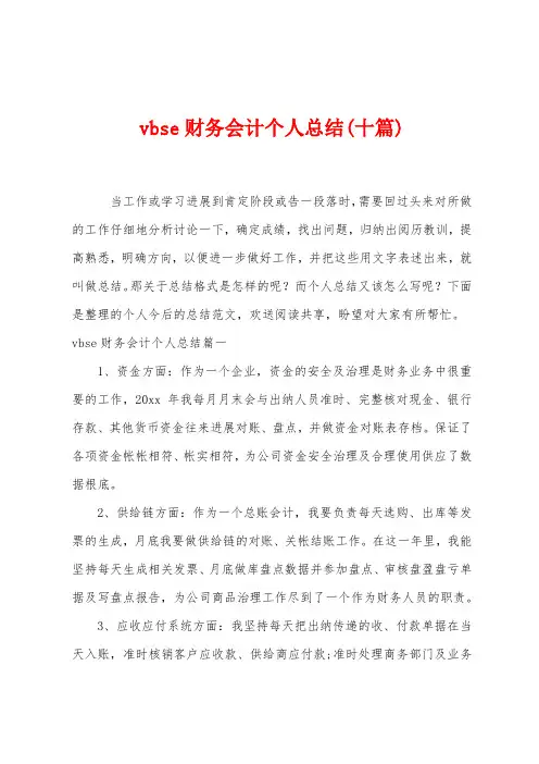 vbse财务会计个人总结(十篇)