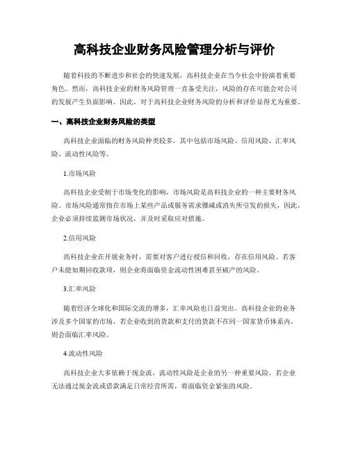 高科技企业财务风险管理分析与评价