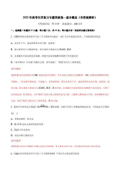 2025年高考化学复习专题突破卷—基本概念(含答案解析)