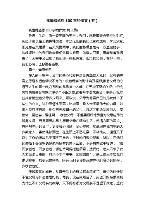 我懂得感恩800字的作文（共）