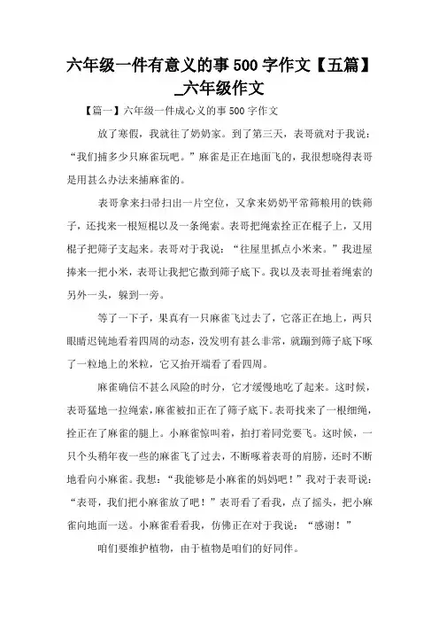 六年级一件有意义的事500字作文【五篇】_六年级作文