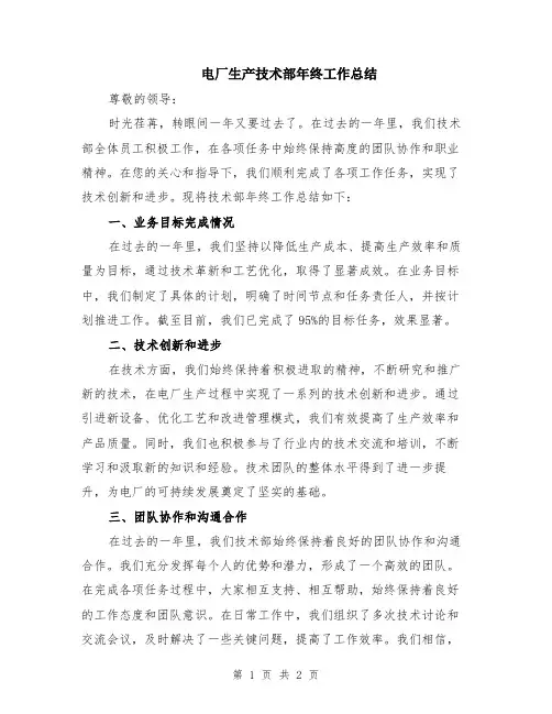 电厂生产技术部年终工作总结