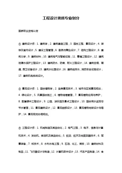 工程设计资质专业划分