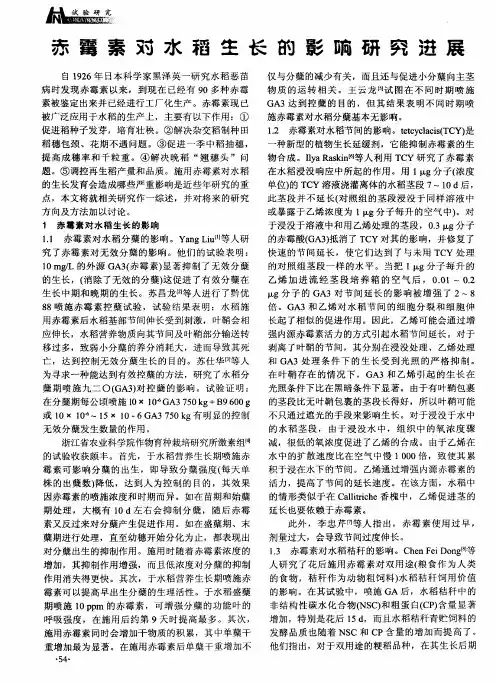 赤霉素对水稻生长的影响研究进展