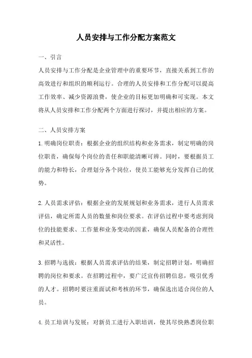 人员安排与工作分配方案范文