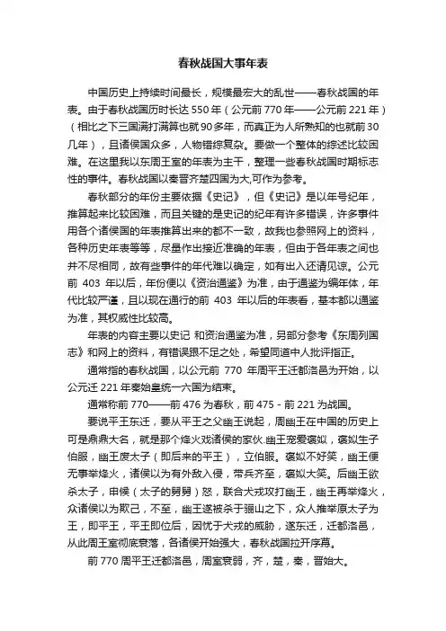 春秋战国大事年表