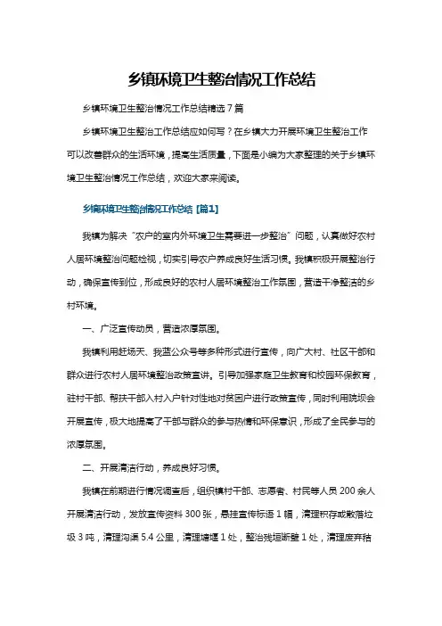 乡镇环境卫生整治情况工作总结