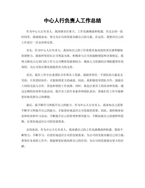 中心人行负责人工作总结