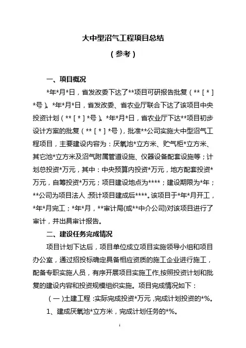 大中型沼气工程项目总结(参考)
