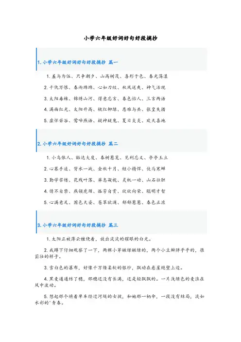 小学六年级好词好句好段摘抄