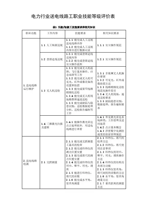 电力行业送电线路工职业技能等级评价表